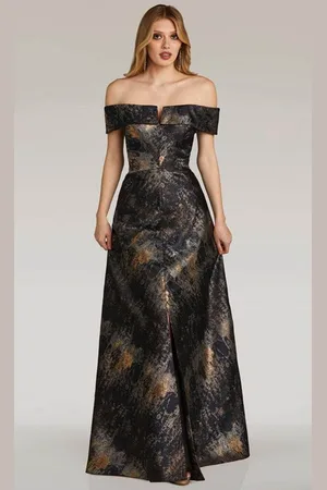 Feriani Couture 18258 - Printed Straight Across Evening Gown