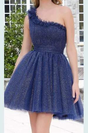 Damas 9619 - Ruffled Asymmetric Neck Cocktail Dress