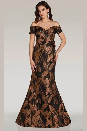 Feriani Couture 18357 - Sweetheart Leaf Printed Evening Gown