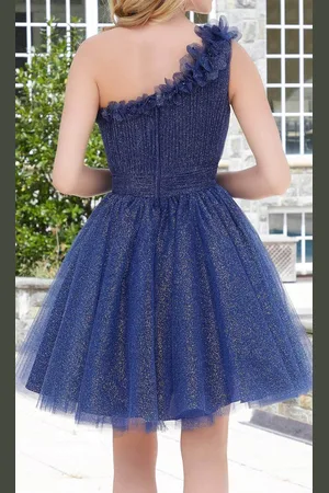 Damas 9619 - Ruffled Asymmetric Neck Cocktail Dress
