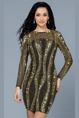 Scala Stockholm 60185 Fully Embellished Long Sleeve Fitted Cocktail Dress