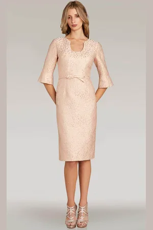 Feriani Couture 18347 - Quarter Sleeve Knee-Length Formal Dress