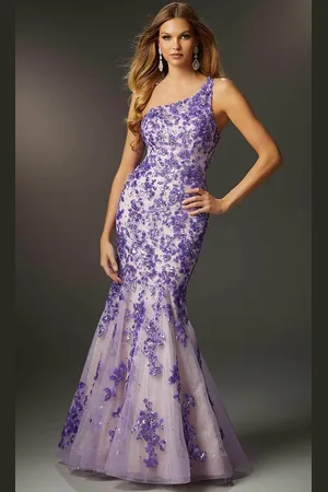 Mori Lee 48025 - One Shoulder Embroidered Prom Gown