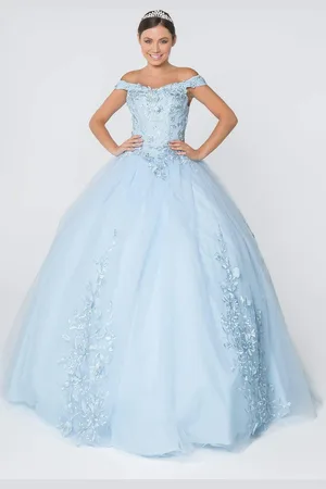 Elizabeth K GL2802 Floral Embroidered Off Shoulder Ballgown