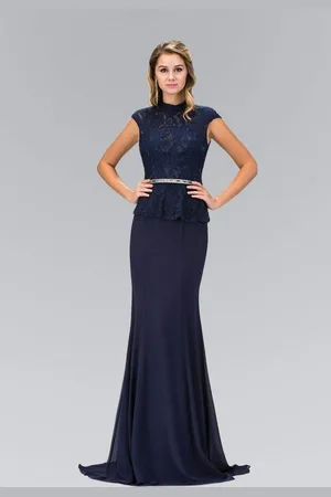 Elizabeth K GL1421 Laced High Neck Gown