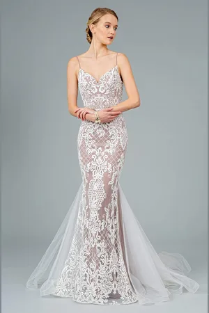 GLS by Gloria GL2934 Embroidered V-Neck Mermaid Gown