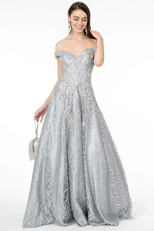 GLS by Gloria GL2944 Embroidered Sequin Off-Shoulder Gown