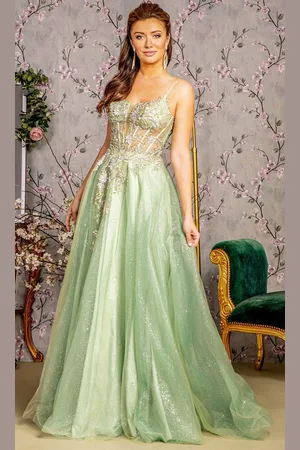 GLS by Gloria GL3377 - Lace Applique Sleeveless Prom Gown