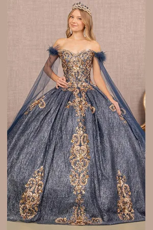 Elizabeth K GL3107 - Feathered Cape Quinceanera Ballgown