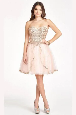 Elizabeth K GS1980 - Sequin Applique A-Line Cocktail Dress