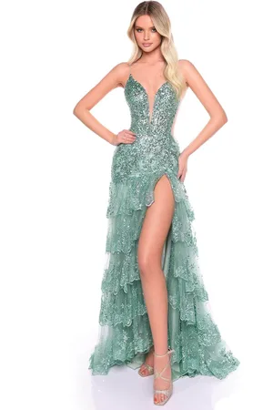 Amarra 88500 - Plunging Sequin Embellished Prom Gown