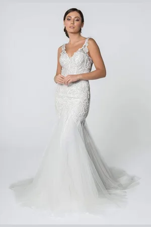 Elizabeth K GL2815 Embroidered V-Neck Mermaid Wedding Dress