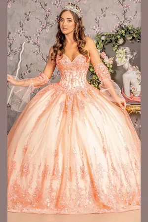 GLS by Gloria GL3235 - Embroidered Rhine Stone Accented Ballgown