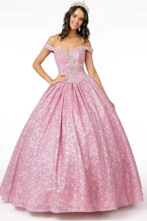 Elizabeth K GL1821 Crystal Beaded Glitter Netting Quinceanera Dress