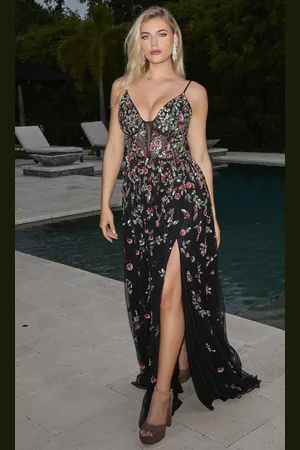 Primavera Couture 4353 - Floral Sequin Spaghetti Straps Prom Dress