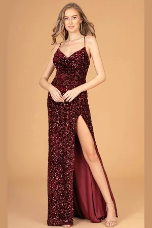Elizabeth K GL3081 - Sequined Cowl Prom Gown