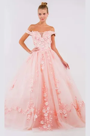 Elizabeth K GL1958 Floral Applique Off Shoulder Ballgown