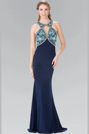 Elizabeth K GL2355 Halter Cut Outs Long Gown