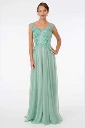 GLS by Gloria GL1826 Beaded Lace Embroidered Bodice A-Line Gown