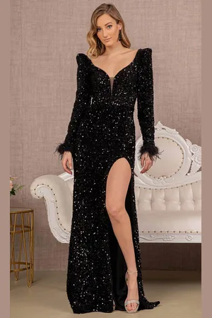 Elizabeth K GL3122 - Long Sleeve Sequin Evening Dress