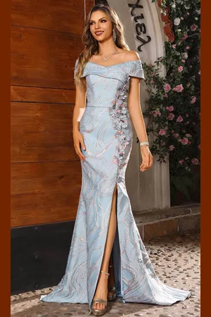 Terani Couture 251M4454 - Fold-Over Off Shoulder Jacquard Evening Gown