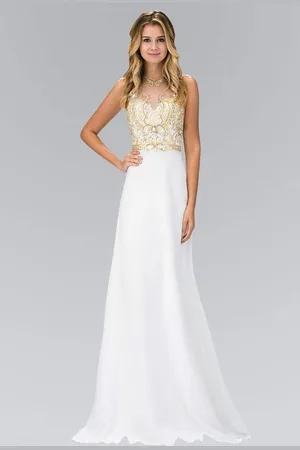 Elizabeth K GL1329 Gilt Beaded Illusion A-Line Gown