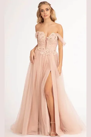 GLS by Gloria GL3007 - Illusion Plunging V-neck Long Gown