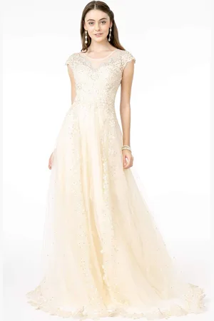 GLS by Gloria GL2882 Beaded Embroidered Mesh A-Line Long Dress