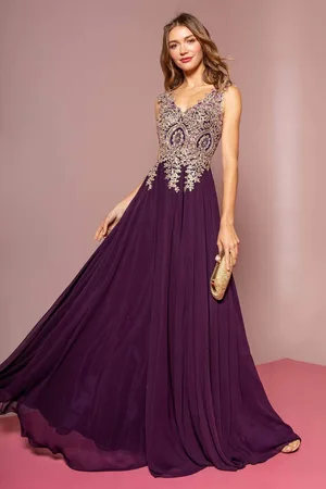 Elizabeth K GL2311 Intricate Lace V-Neck A-Line Gown