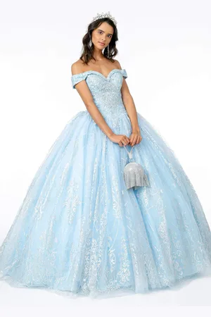 Elizabeth K GL2910 Glitter Mesh Off-Shoulder Quinceanera Gown