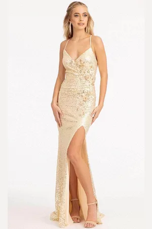 Elizabeth K GL3049 - Floral Applique Sequin Prom Dress