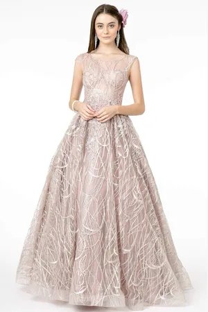 GLS by Gloria GL2890 Illusion Cap Sleeve Embroidered A-Line Gown