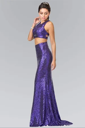 Elizabeth K GL2333 Mock Two-Piece Sequined Sheath Gown