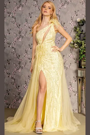 GLS by Gloria GL3278 - One-Shoulder Beaded Prom Gown