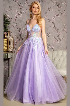 GLS by Gloria GL3226 - Sheer Corset Sequin Embellished Prom Gown