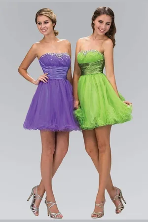 Elizabeth K GS1052 Crystal Embellished Pleated Empire Waist Dress