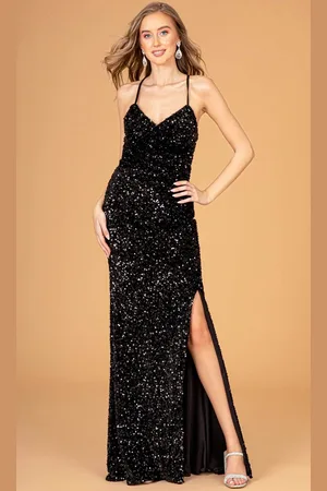 Elizabeth K GL3080 - Velvet Sequined Prom Gown