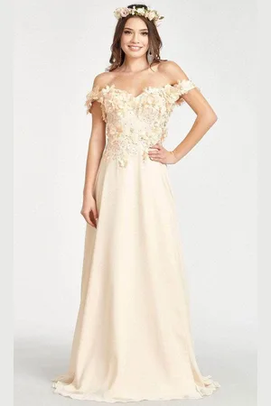 Elizabeth K GL3018 - Floral Embellished A-Line Evening Dress