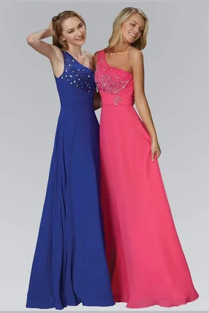 Elizabeth K GL2021 Asymmetrical Illusion Shirred Gown