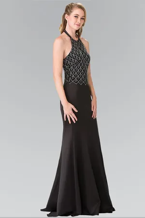 Elizabeth K GL2285 Beaded Halter Trumpet Dress