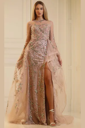 Terani Couture 251M4412 - Long Sleeve Beaded Tulle Evening Gown