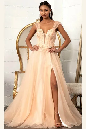 GLS by Gloria GL3007 - Illusion Plunging V-neck Long Gown