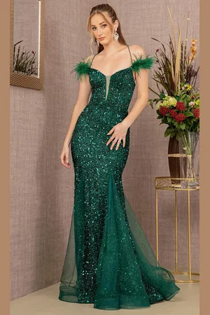 GLS by Gloria GL3130 - Feathered Glitter Prom Dress