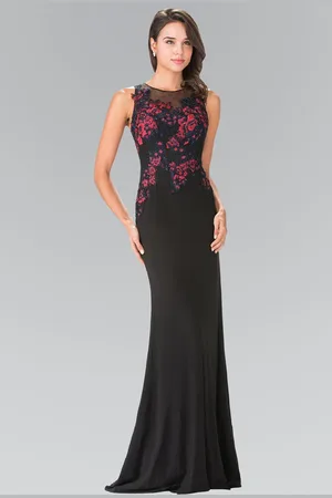 Elizabeth K GL2238 Bead Embellished Jewel Neck Gown