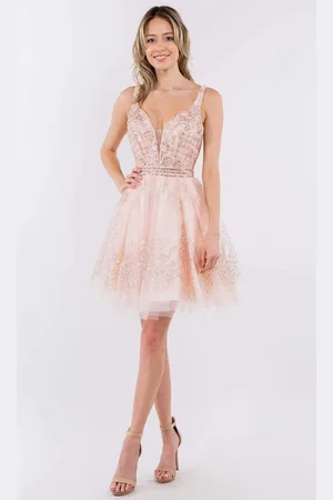 Elizabeth K GS1965 Jeweled Waist Glitter A-Line Dress