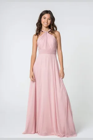Elizabeth K GL2816 Knotted Halter Bodice Chiffon A-Line Dress