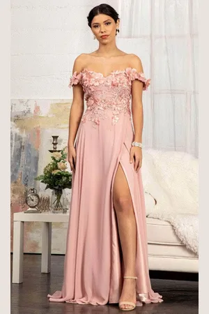 Elizabeth K GL3018 - Floral Embellished A-Line Evening Dress
