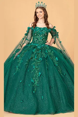 Elizabeth K GL3075 - Draped Sheer Sleeves Ballgown