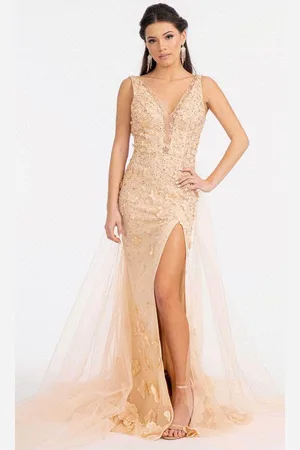 GLS by Gloria GL3011 - V-Neck Overskirt Prom Gown