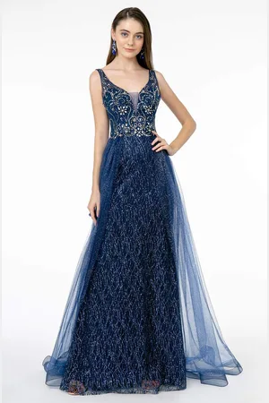 GLS by Gloria GL1840 Jeweled Bodice Glitter Overskirt Gown